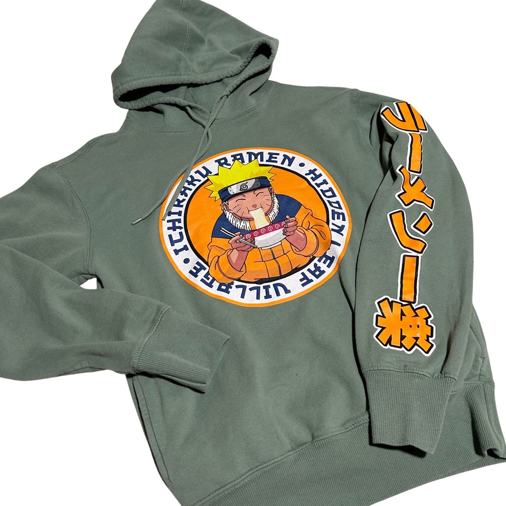 Naruto Hoodie Unisex XS Sage Green Ichiraku Ramen Graphic Sleeve Sweatshirt